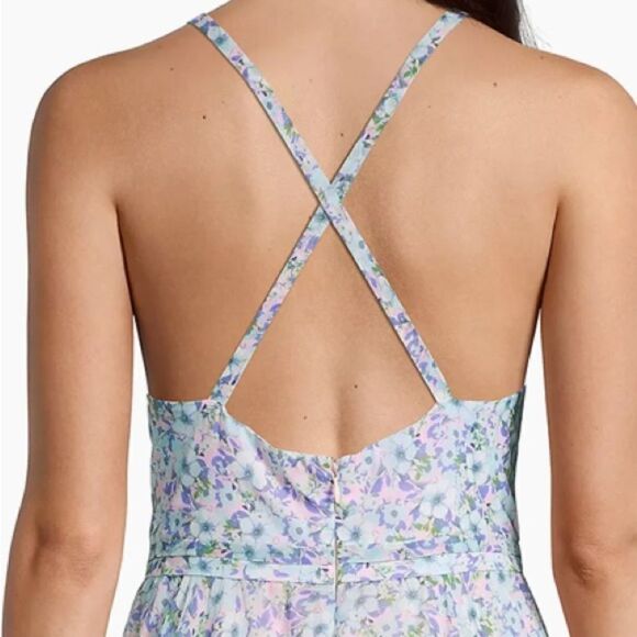 Laundry by Shelli Segal Floral Pleated Chiffon Crisscross Back Maxi Dress Sz 2 - Picture 4 of 12